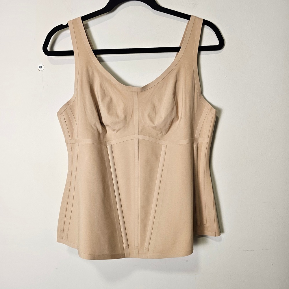 HoneyLove Boldness Tank Beige 1X‎ V-Neck Tummy Control Shapewear Boning Tank Top